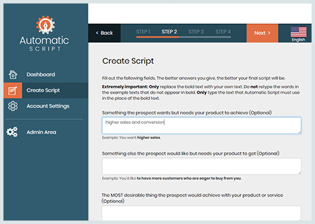choose your product name, price and age of your perfect customer on automatic script