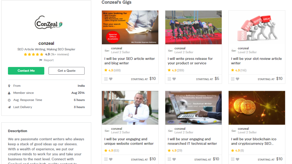 Conzeal Best Content Writers To Hire On Fiverr