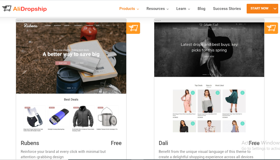 Alidropship offers free themes