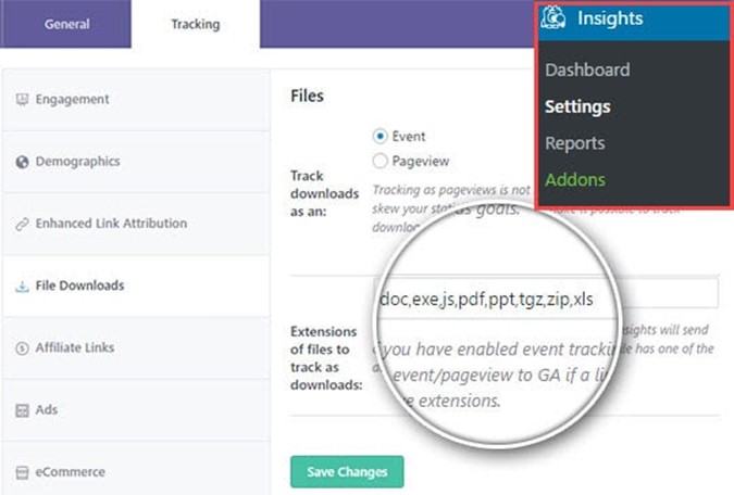 step to track file downloads in Google Analytics