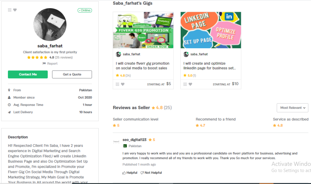Saba Farhat Fiverr SEO Gigs Experts
