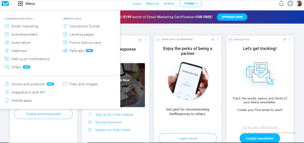 Getresponse user - freindly interface