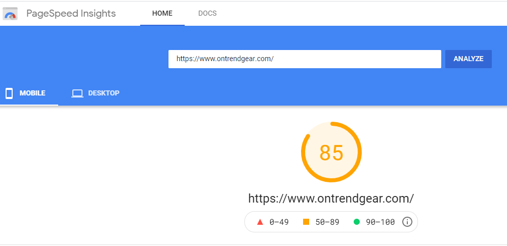 Google-Page-Insights-result-for-ontrengear-second-niche-website