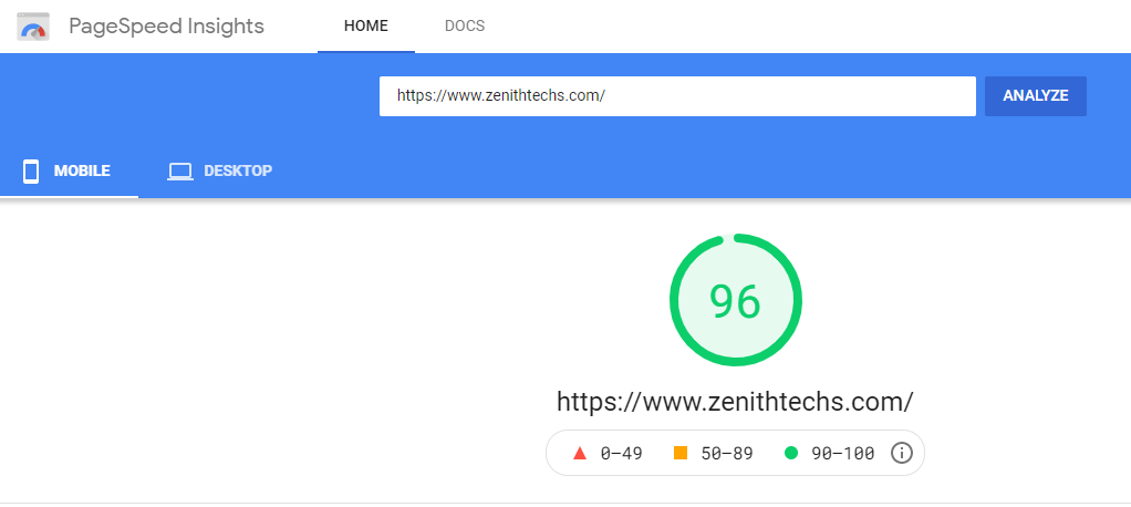 Google Page Insights result on Namecheap Shared Hosting zenithtechs