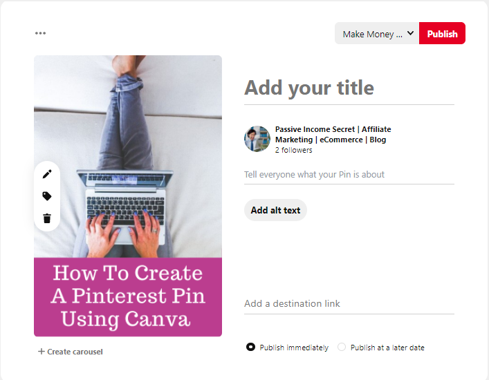  Upload an image file to pinterest