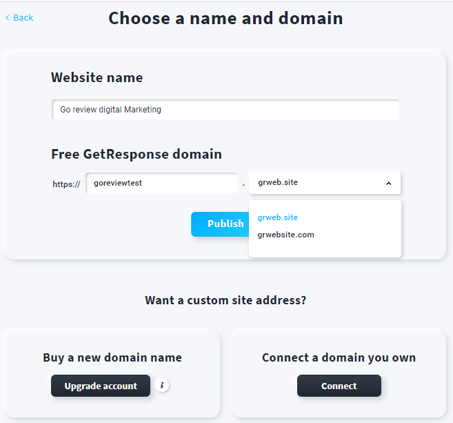 Choose Your Domain Name for getresponse website buider sites 