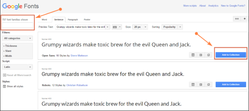 google font for WordPress website