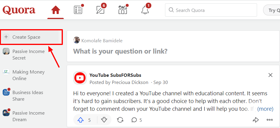 create your own Quora Space