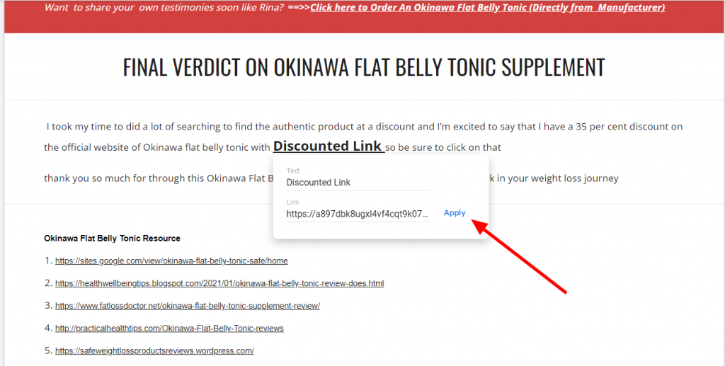 add the affiliate link to your google site