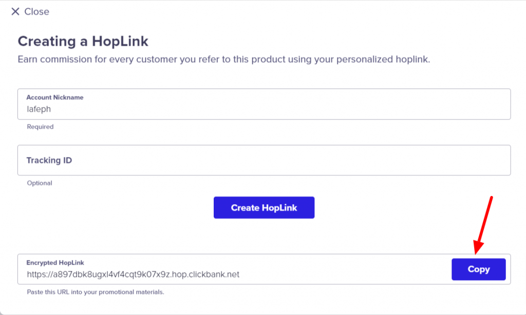 generate affiliate link on clickbank
