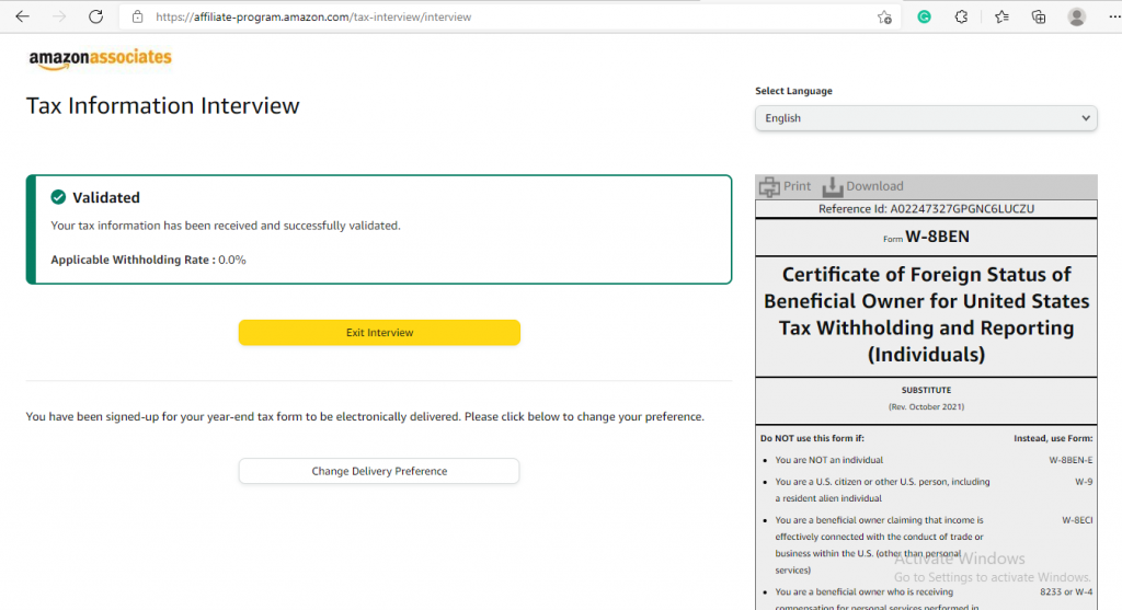tax information will be validated and shown completed