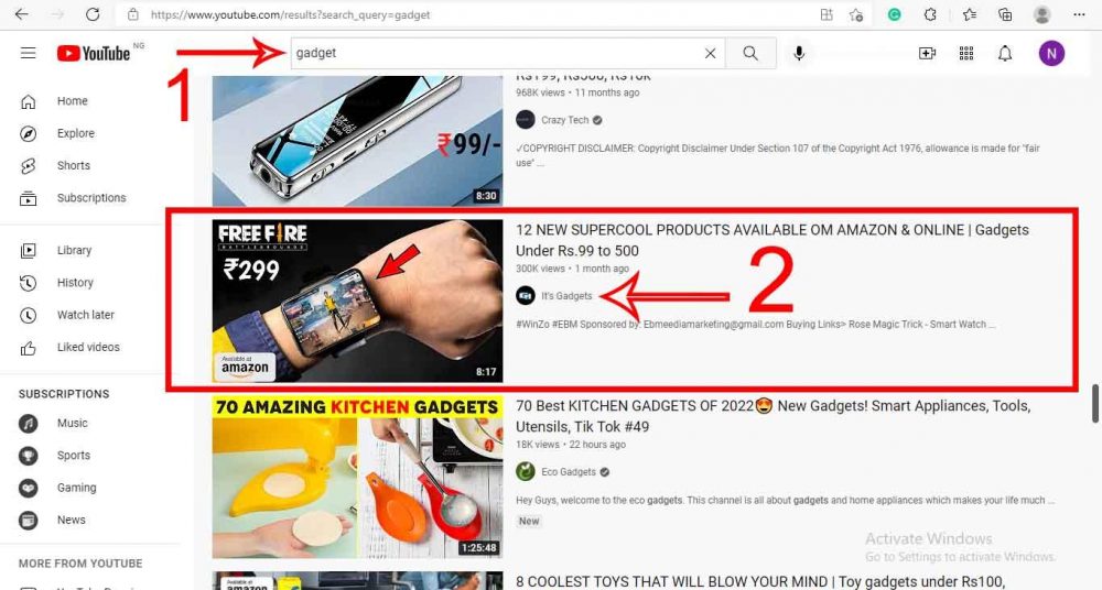 YouTube channel’s homepage.