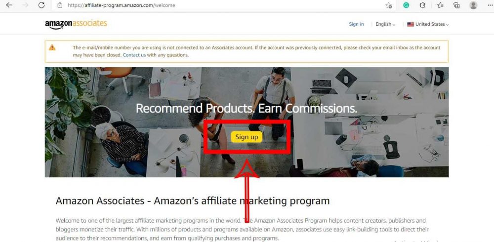 Sign up” to join the Amazon Associate program