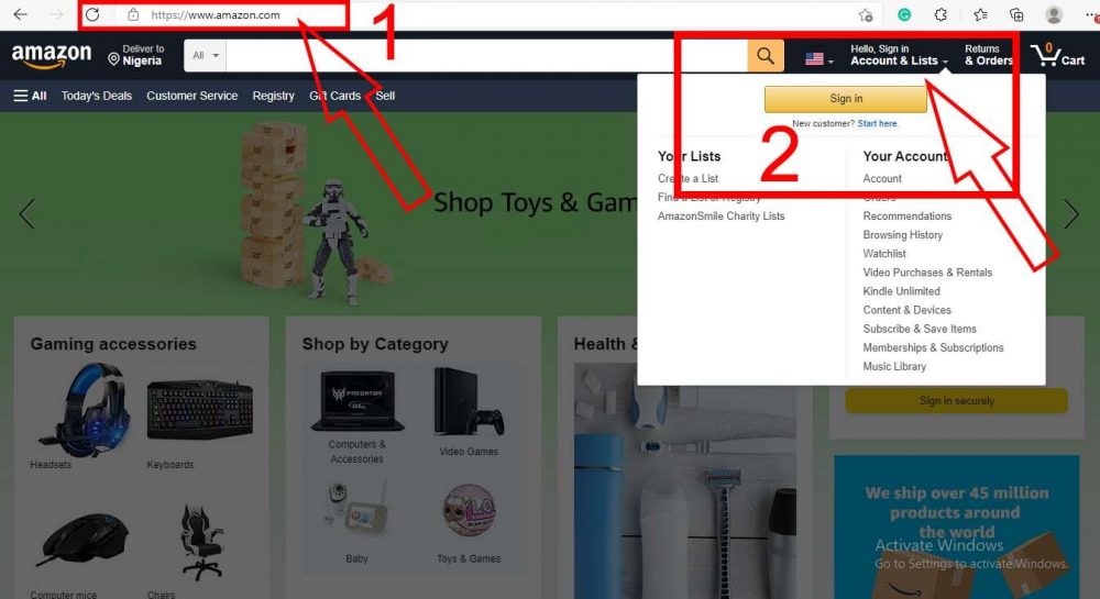 Amazon homepage 
