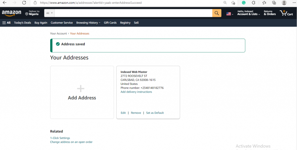 add a new address to Amazon.com
