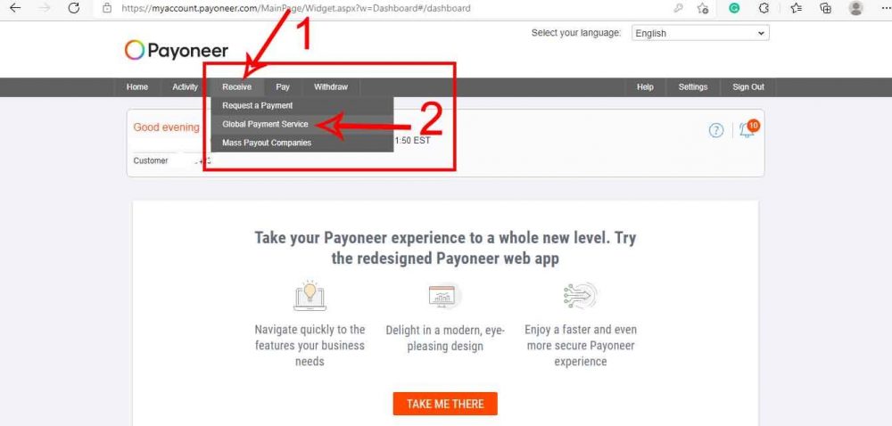 payoneer Global payment service.