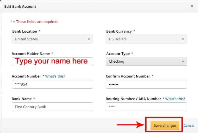 Add a new bank account on amazon associate 