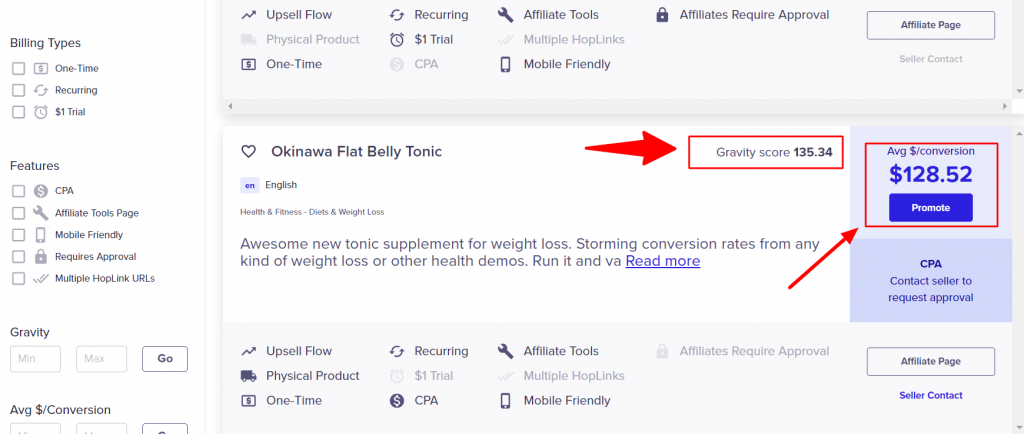select high converting product on clickbank 