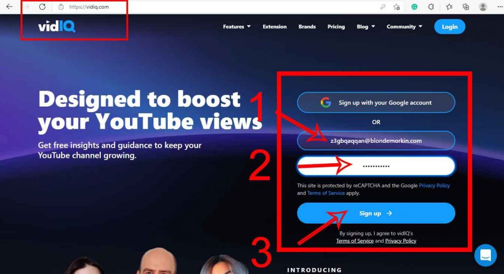 Create an Account with VidIQ