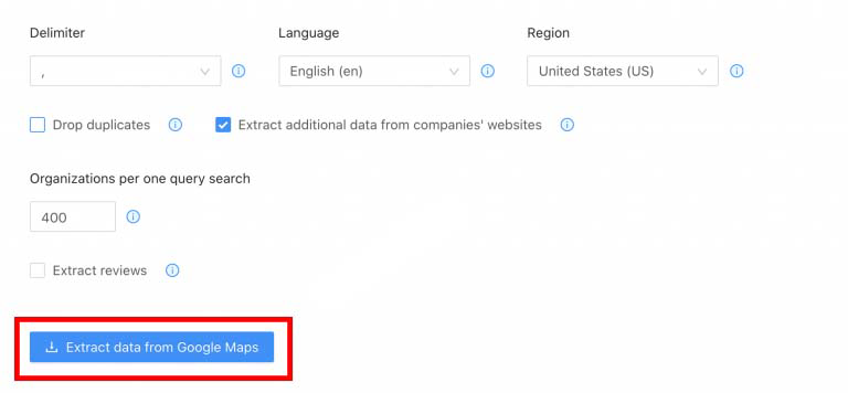 Inspect Other Additional Options and then Begin your Extraction