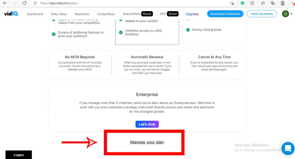 Manage your plan on vidiq