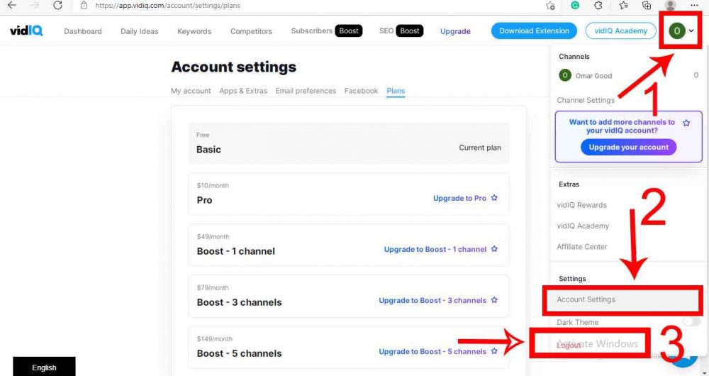 vidiq account setting