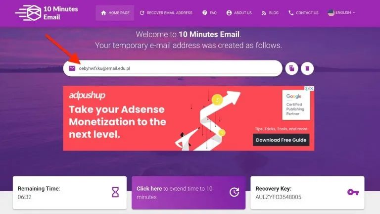 Obtain a Temporary Email Address: