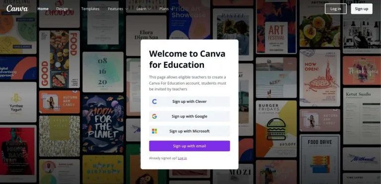 Navigate to Canva Education sign up  Page