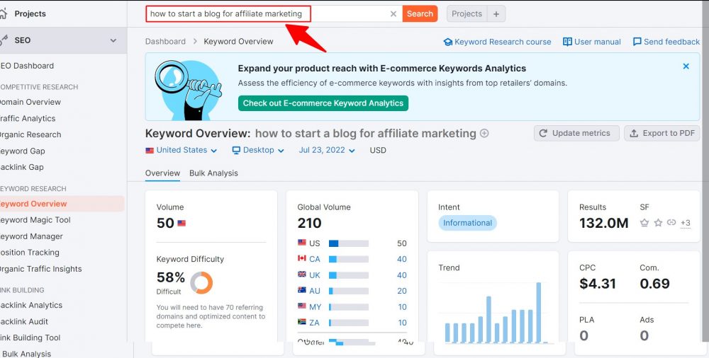Use Ahrefs or Semrush to Find keywords