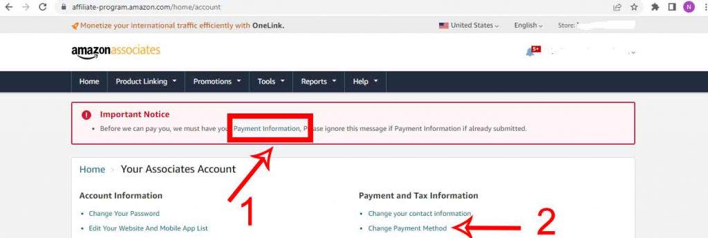 amazon associate Payment information