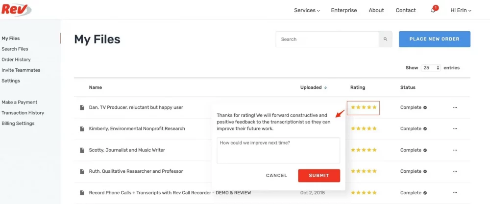 How Do Rev.com Seller Reviews or Rating Systems Work
