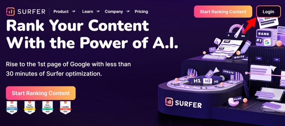 Log into Your Surfer SEO Account