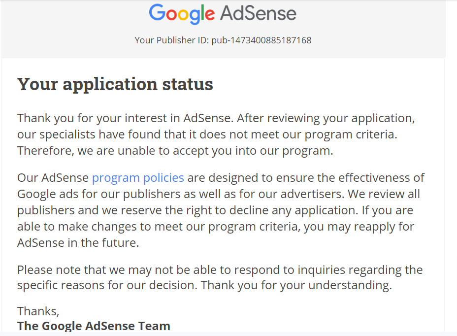  AdSense program policies statues 
