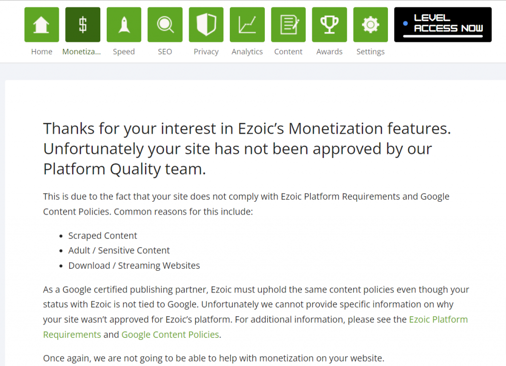 ezoic monetization requirements