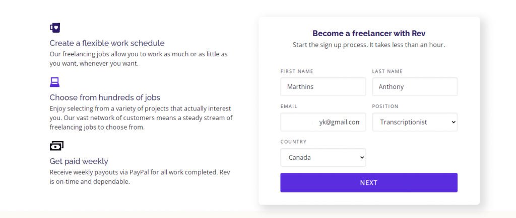 Sign up to Become a Freelancer on Rev