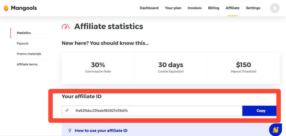 Affiliate button appear in blue