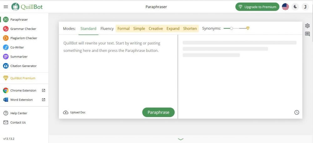 quillbot paraphraser homepage