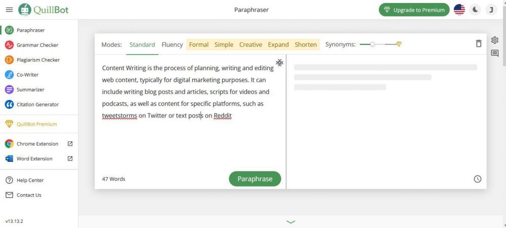 add text to quillbot paraphraser box