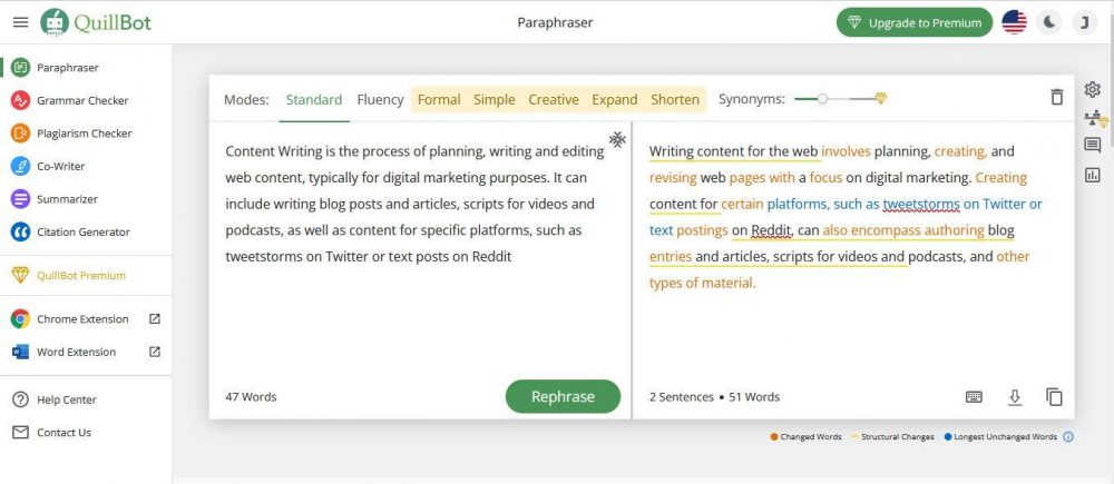 charge original text meaning with quillbot paraphraser