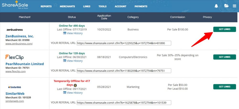 select a merchant ON ShareASale-Affiliate-Account-Manager-Affiliate-Account