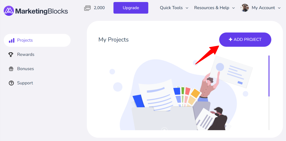 MarketingBlocks AI add project