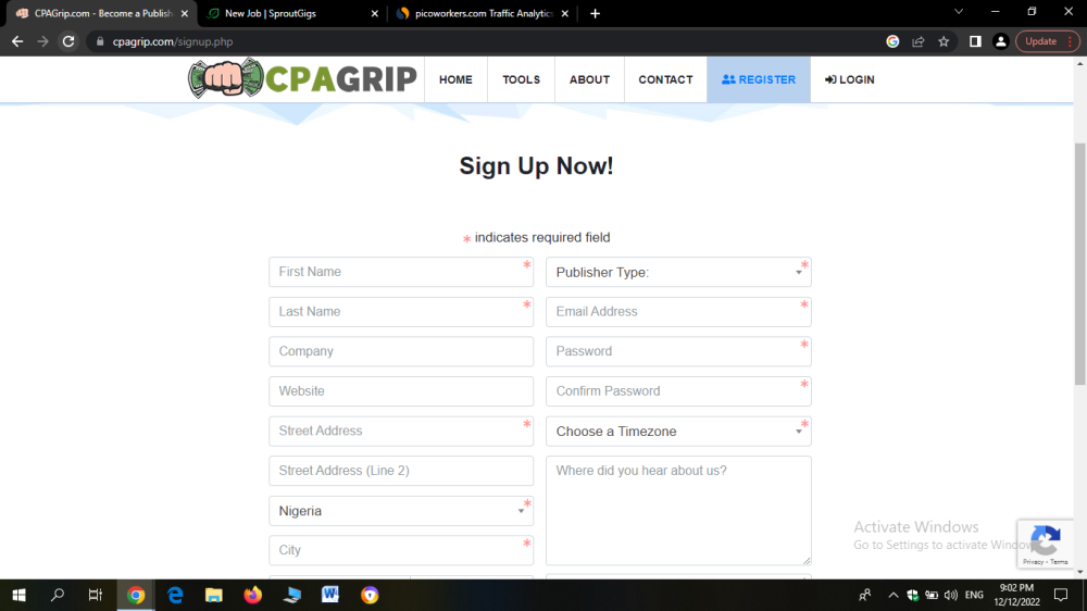 registration form and verify your account