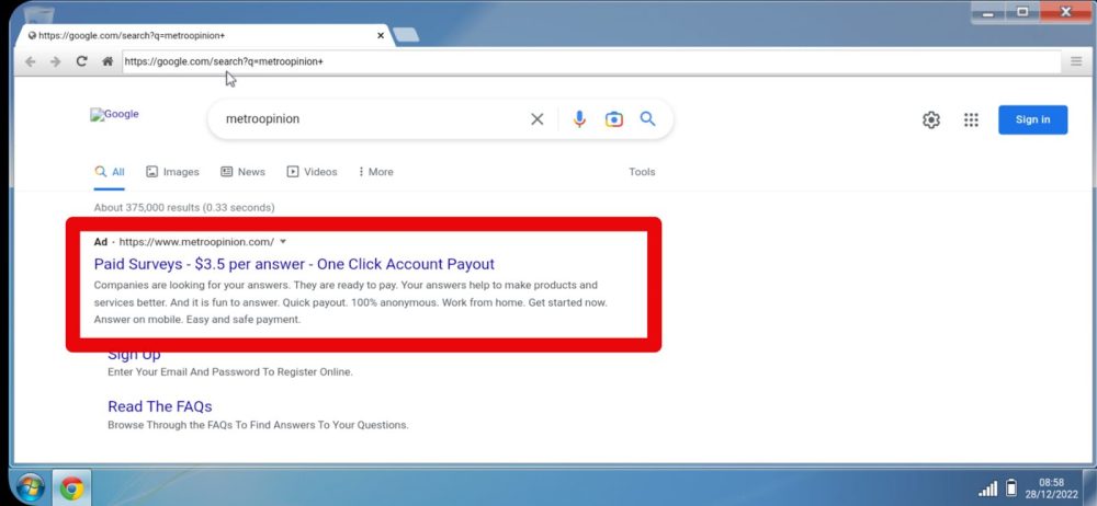search for Metroopinion on Google